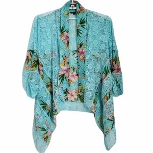 Alberto Makali Lace Garden Floral Open Front Kimono Cardigan